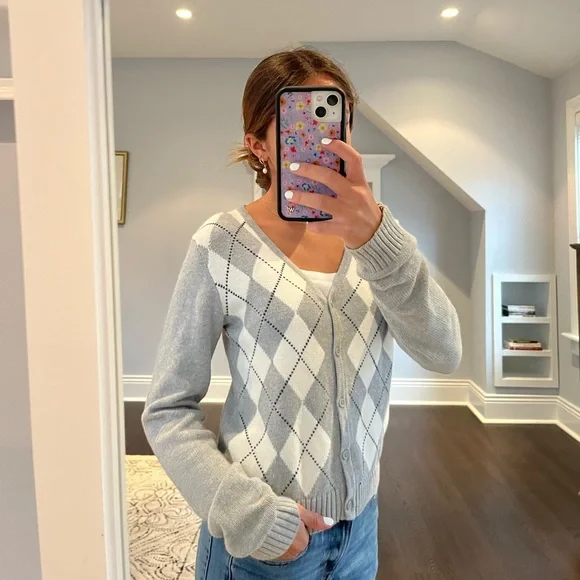 Brandy Melville cardigan, grey and white plaid